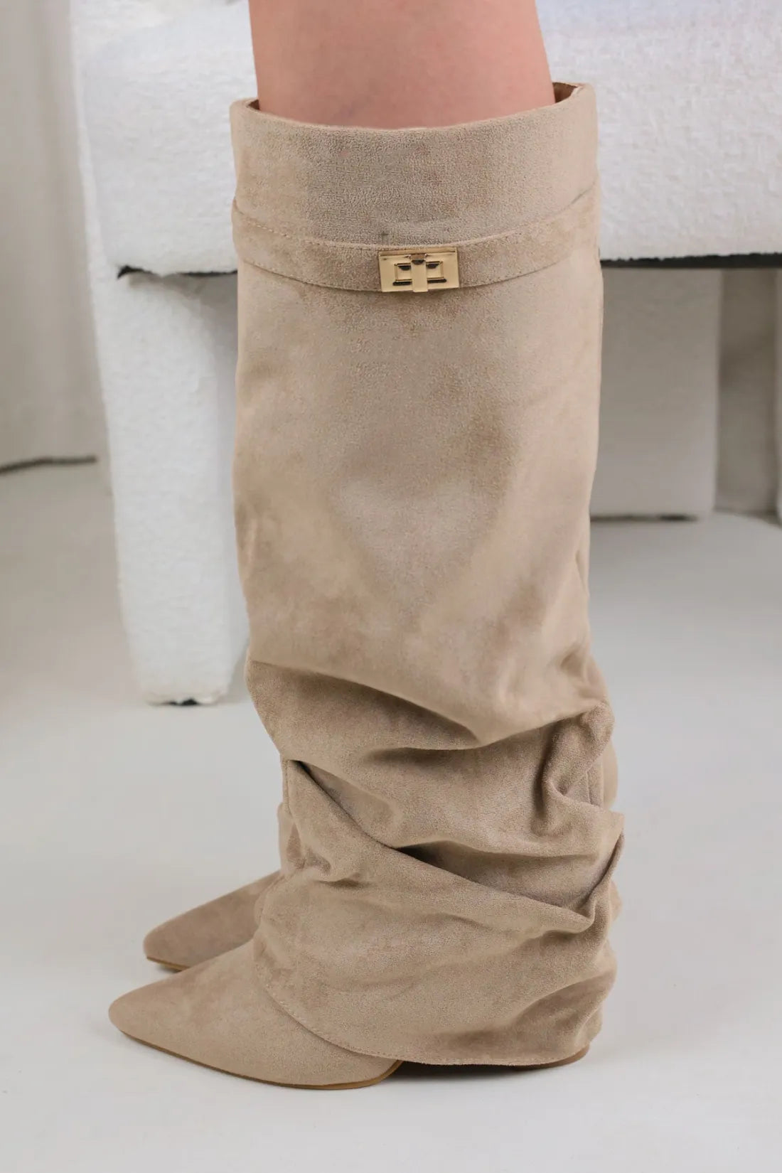 Faux Suede Slouchy Fold Over Shark Boots