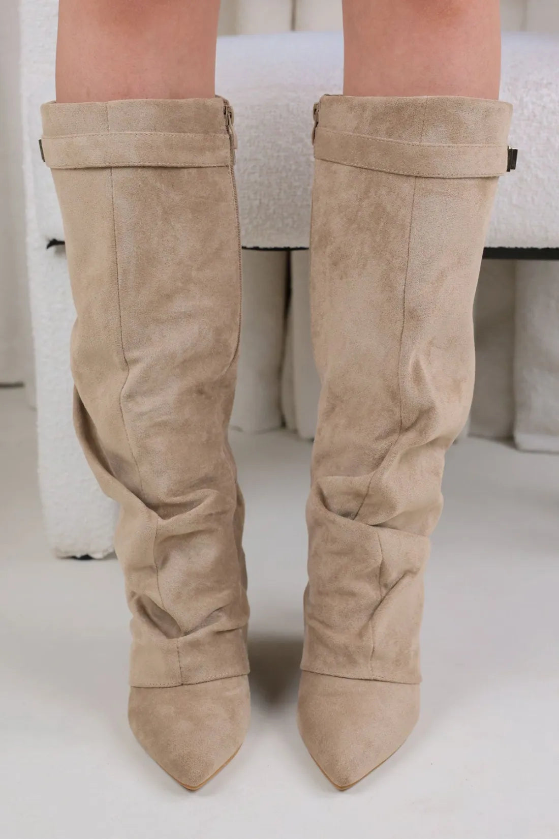 Faux Suede Slouchy Fold Over Shark Boots