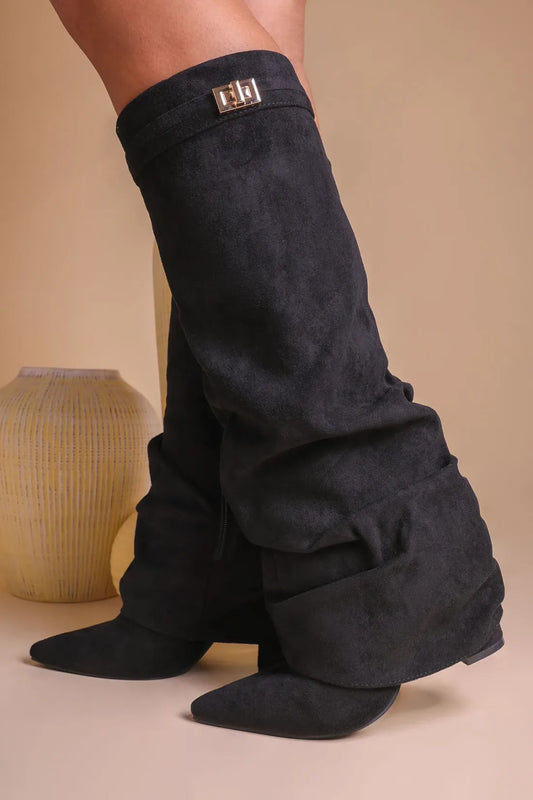 Faux Suede Slouchy Fold Over Shark Boots
